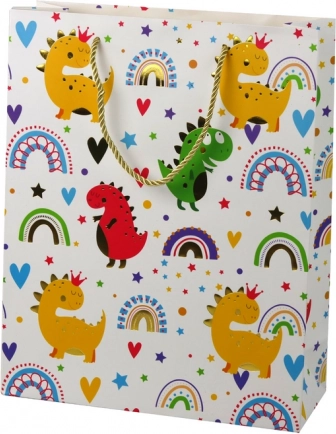 Poklon-vrećica šareni dinosauri duga 32 × 26 × 10 cm
