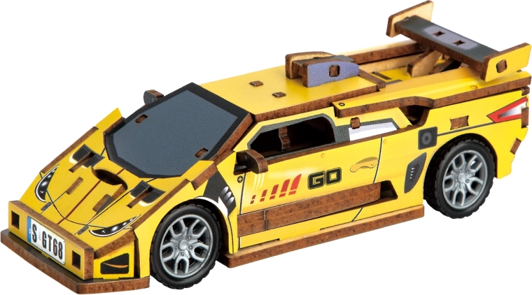 2Kids Toys 3D drvena slagalica sportski auto žuti