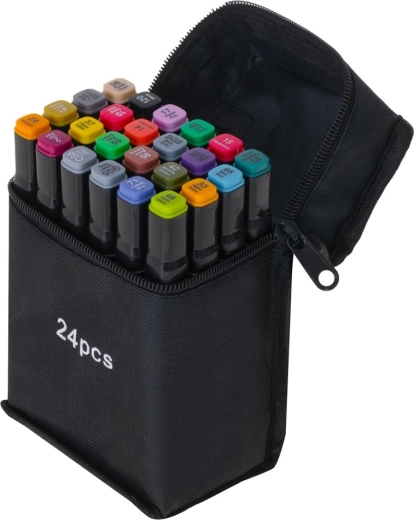 Dual-tip alcohol markers in a case, 24 colors + stand