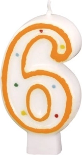 Rođendanska svijeća broj 6 bijela s šarenim točkicama