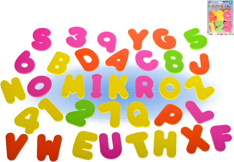 Pjenasta slova i brojevi za kadu – edukativni set 36 kom