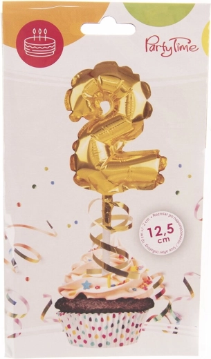 Folijski balon broj 2 zlatni cake topper 12,5 cm
