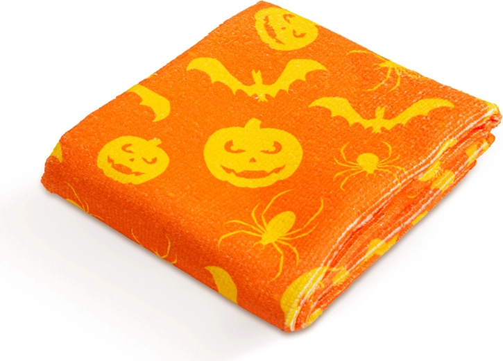 Microfiber Cleaning Cloth with Halloween Pumpkin and Bat Motif, Orange, 60 × 40 cm