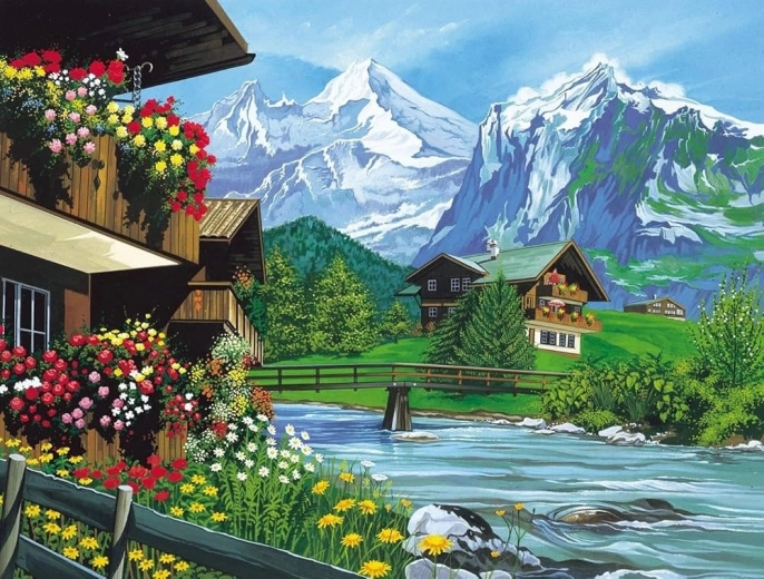 Norimpex diamond painting Mountain cabin 30 × 40 cm