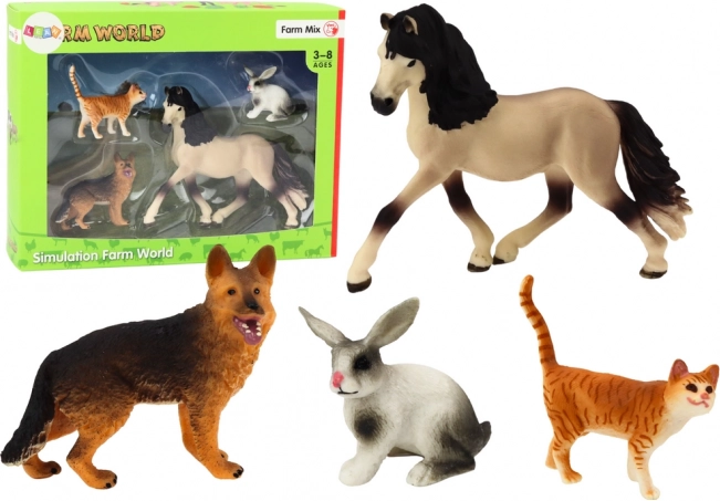 Set figurica kućnih ljubimaca - Konj, Pas, Zec, Mačka, 4 komada