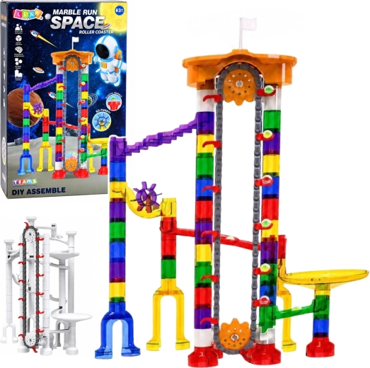 Construction set: space marble run with transparent 3D tunnels (153 pieces)