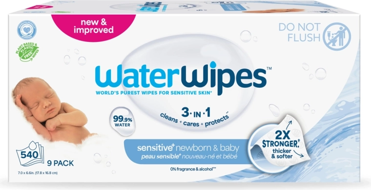 Vlažne maramice WATERWIPES Newborn & Baby 3u1, 9×60 kom (ukupno 540 kom)