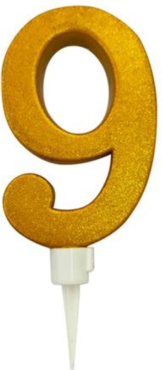 Tortna svijeća broj 9 zlatna 16 cm