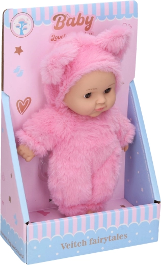 Baby in a basket, light pink, 19 cm