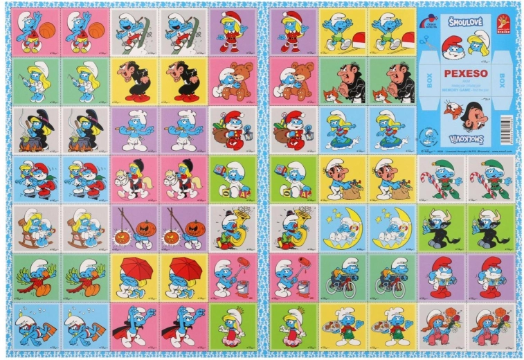 Pexeso Štrumpfovi – papirnata društvena igra, 32 slikovnih parova