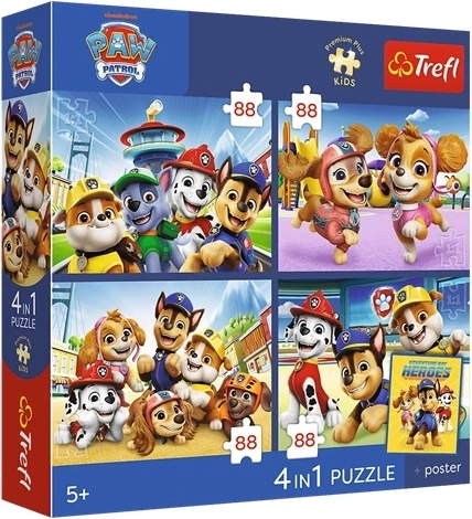 Trefl puzzle 4u1 Psića patrola (4×88 dijelova) s posterom