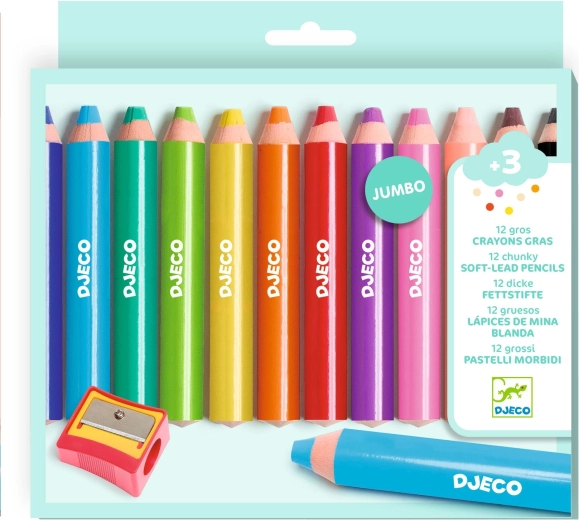 Djeco Bright Colored Pencils, 12 pcs