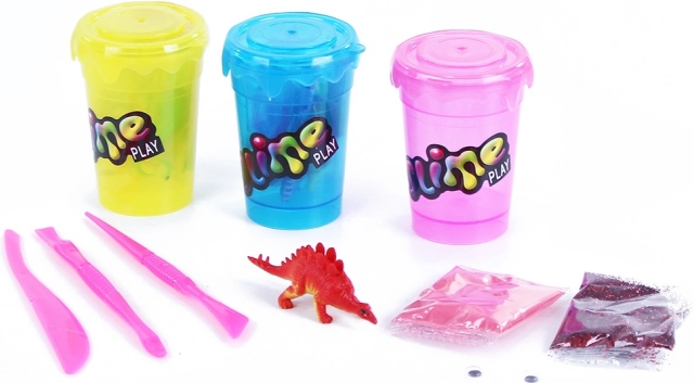 Slime Play creative kit for making glitter slime with a dino figurine