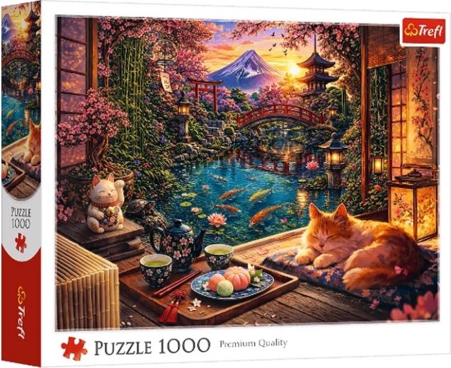 1000-piece puzzle: Cat in a Sakura Garden