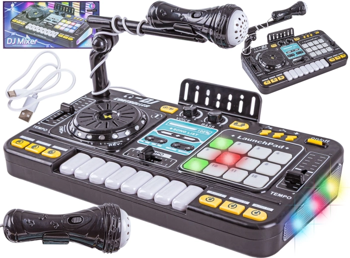 Kids' DJ console with microphone and LED backlighting