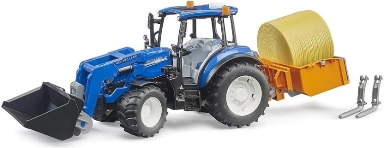 Bruder traktor NEW HOLLAND T5.120 s prednjim utovarivačem, korbom, vilama i balom sijena
