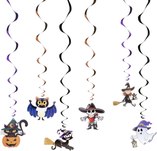 Halloween Paper Decorations with Spiral Hangers - 6 Designs