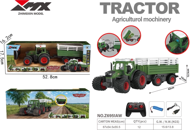 Traktor na daljinsko upravljanje s prikolicom i kiperom