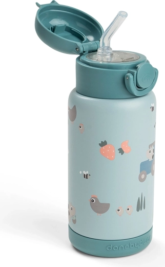 Done by Deer insulated bottle with straw Tiny farm, blue, 340 ml