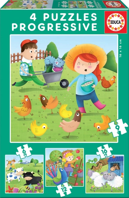 Educa puzzle Životinje s farme 4u1 (6–16 dijelova)
