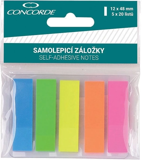 Samoljepljive neonske označivačke trake CONCORDE 12 × 48 mm, 5 boja