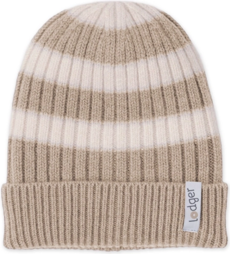 Lodger knitted merino hat stripe beige 3–6 months