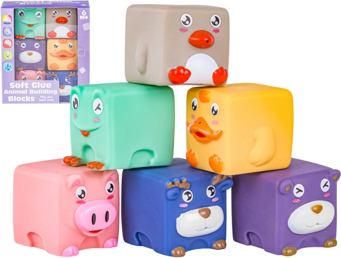 Meke silikonske senzorne kocke sa životinjama – 6 kom