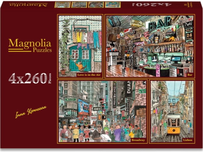 Magnolia puzzle Ljubav je u zraku, retro bar, Broadway i uličice Lisabona 4×260 dijelova