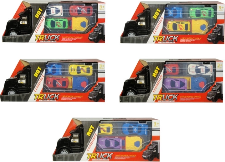 Plastic truck with launcher and 3 sports cars - 1 piece