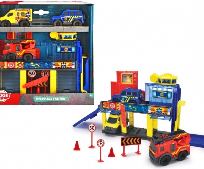 Dickie Toys SOS mini spasilačka postaja s 3 vozila Mercedes‑Benz