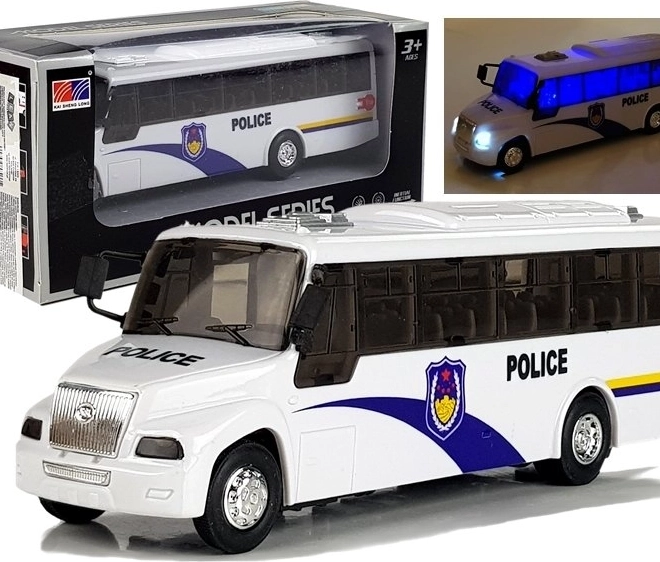 Policijski autobus sa svjetlima i zvukovima – bijeli metalni model 21 cm