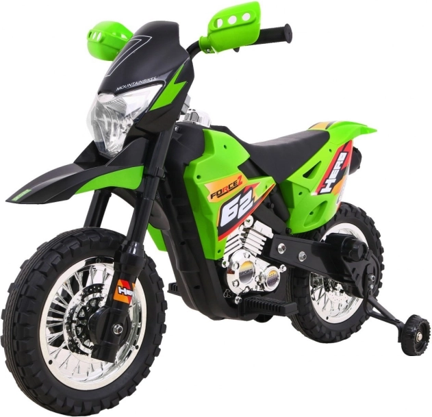 Dječji električni cross motor na akumulator – zelena, s pomoćnim kotačima i LED svjetlima
