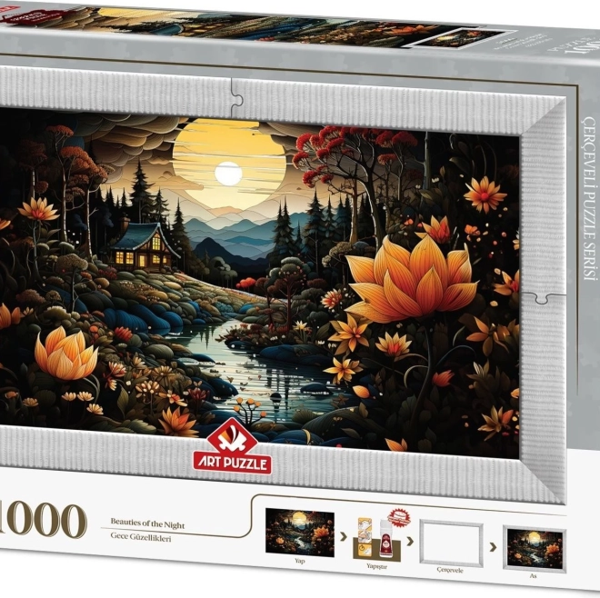 Puzzle Noćne Ljepotice 3u1 s Okvirom i Ljepilom, 1000 Dijelova
