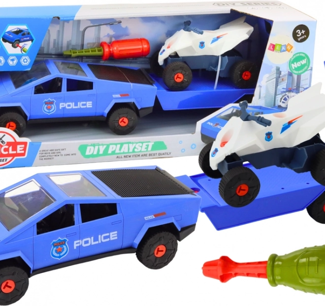 Dječji policijski set auto s quadom i prikolicom DIY, plava