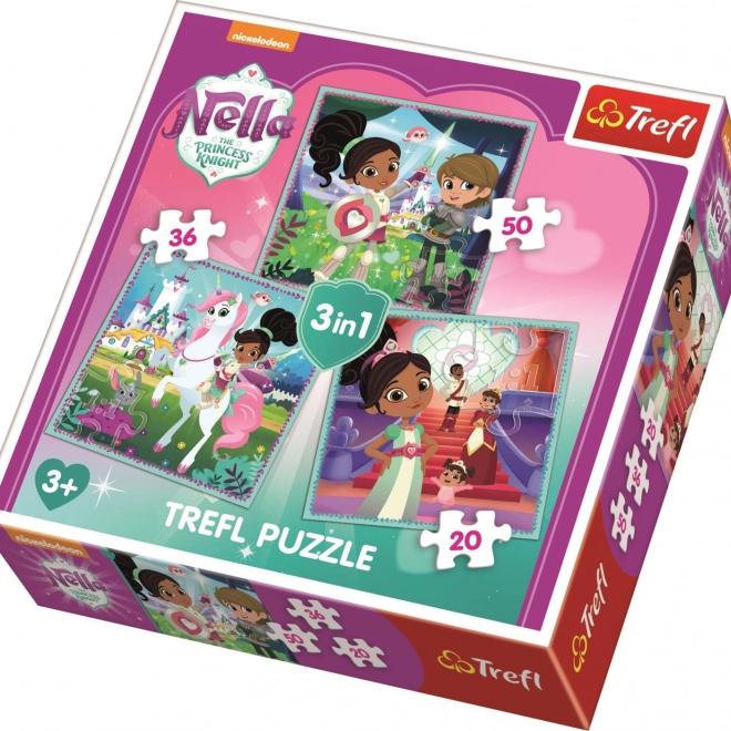 Trefl puzzle Nella, princeza vitezova – set 3u1 (20, 36, 50 dijelova)