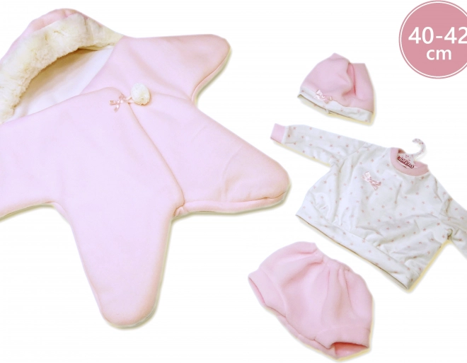 Odjeća za lutku NEW BORN 40–42 cm – ružičasti set s flisom s uzorkom zvijezda Llorens