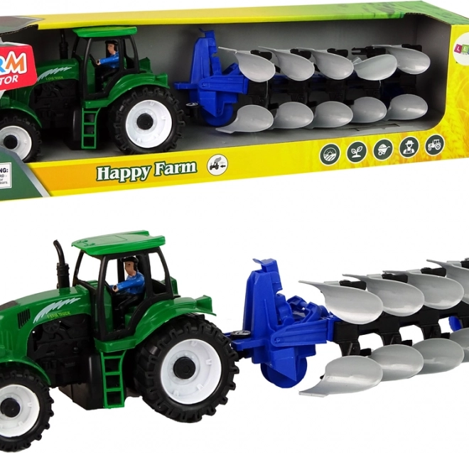 zeleni traktor s plugom – plastična farma igračka