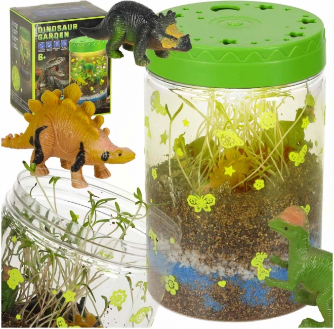 Terarij za uzgoj biljaka s LED lampom i dinosaurima