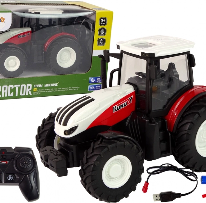 Daljinsko upravljani traktor 1:24 crveno-bijeli Farma