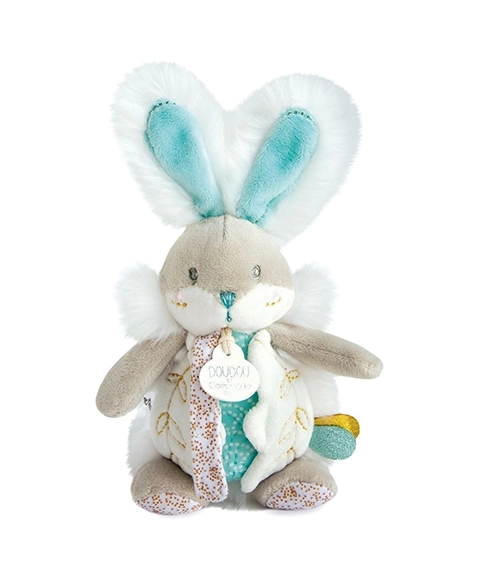 Doudou Igračka zeko s zvečke i držačem za dudu 21 cm
