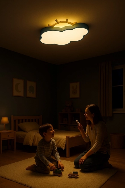 Dječja stropna LED lampa Oblak s daljinskim upravljačem plava