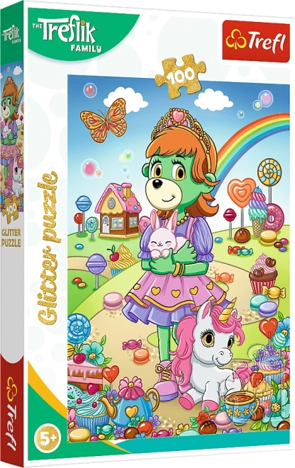 Puzzle s glitterom Obitelj Treflik, 100 dijelova