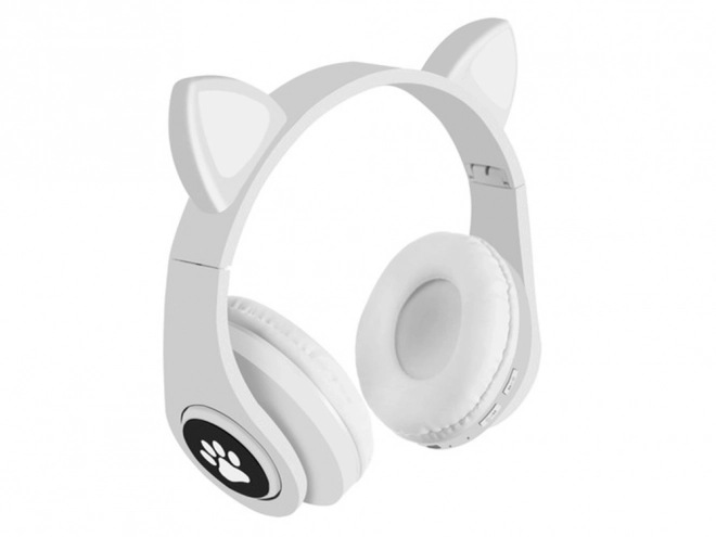 Bežične slušalice bluetooth radio fm mp3 mačje uši led osvjetljenje – Bijele
