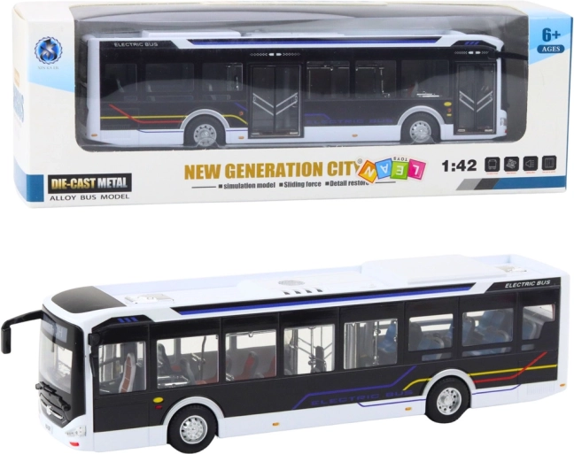 Metalni gradski autobus sa svjetlima i zvukovima 1:42 bijeli