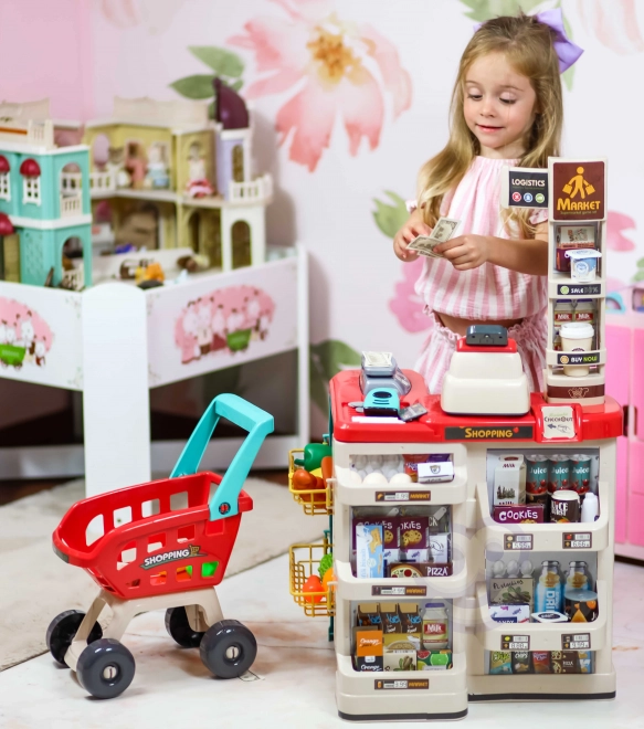 Supermarket s košarom za kupovinu i skenerom