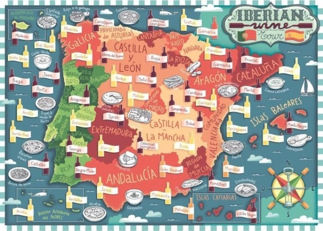 Ravensburger puzzle Karta Pirenejskog poluotoka – vinske regije 1000 dijelova