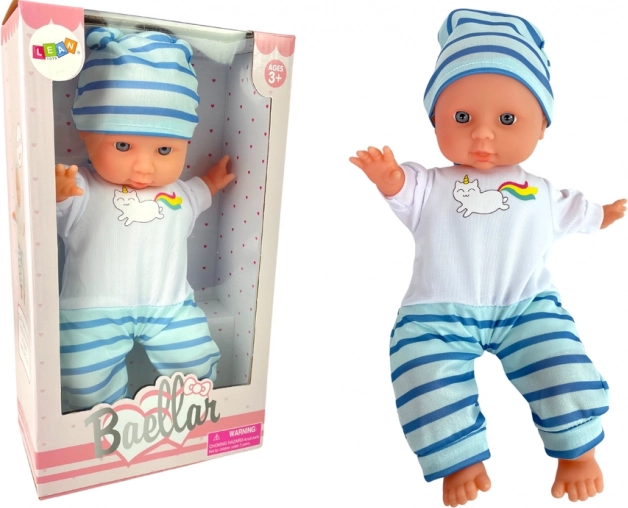 Bebina lutka u plavo-bijeloj prugastoj pidžami, 30 cm