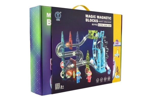 Magnetska plastična staza 80 dijelova 16 kuglica + dodaci na baterije sa svjetlom u kutiji 47x35x9cm