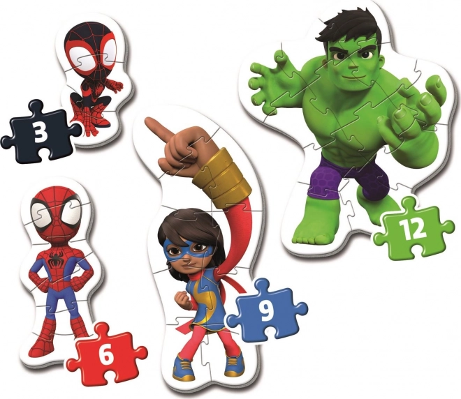 CLEMENTONI Moje prve puzzle Spidey i njegovi čudesni prijatelji 4u1 (3,6,9,12 dijelova)