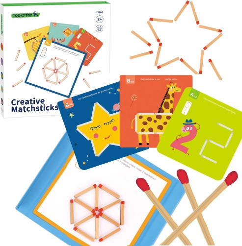 TOOKY TOY drvena montessori logička igra s magnetskim šibicama, 58 kom
